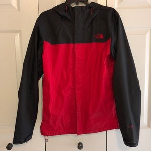Men’s red & gray North Face rain jacket